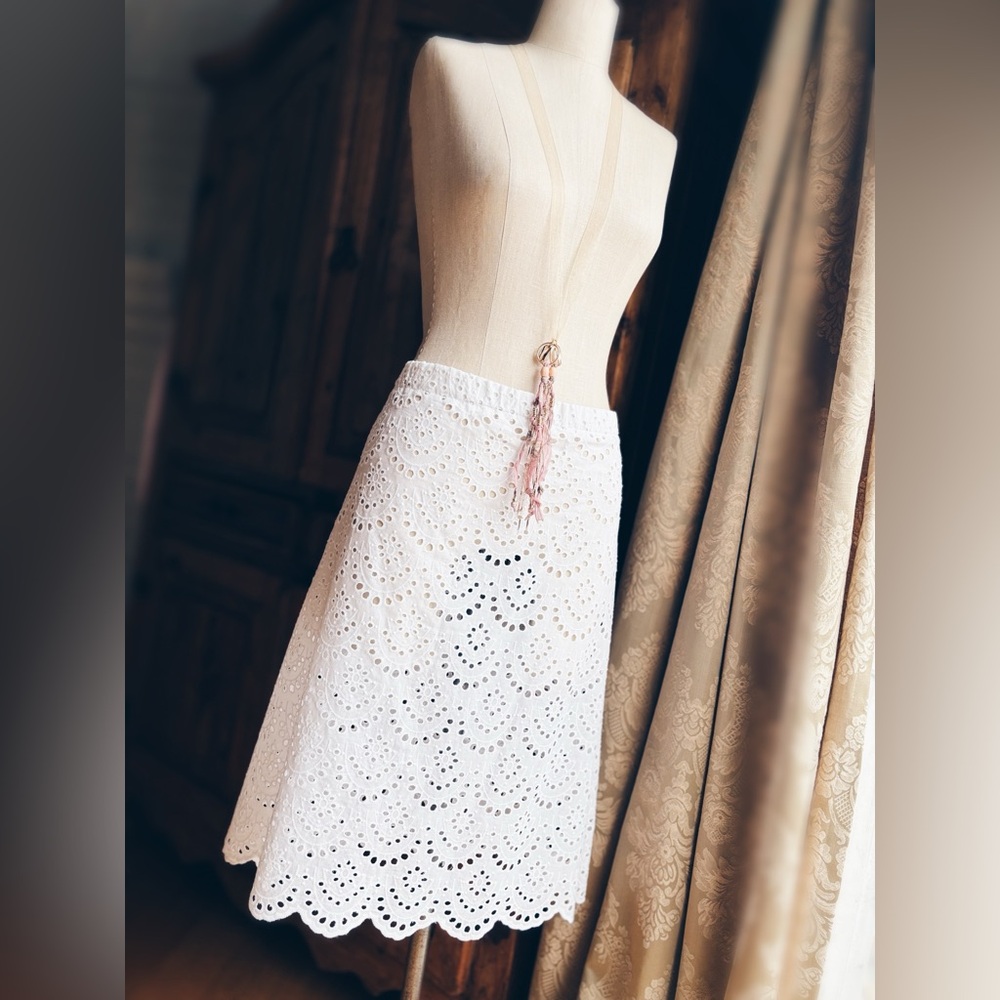 Artisan White Cotton Eyelet Midi Skirt | Boho Beach Cover-Up | XL